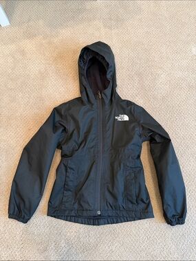 The North Face Black Kids' Hooded Rain Jacket with fleece size small 7-8